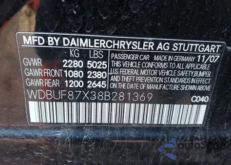 2008 Mercedes-Benz E 350 4Matic z USA, uszkodzony, nr VIN WDBUF87X38B281369